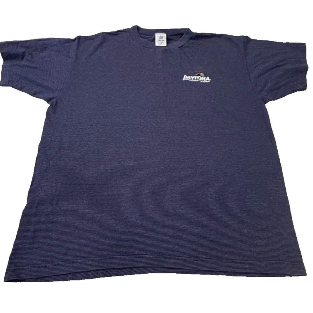 Y2K Daytona International Speedway NASCAR Embroidered Logo T-Shirt Blue; Size XL